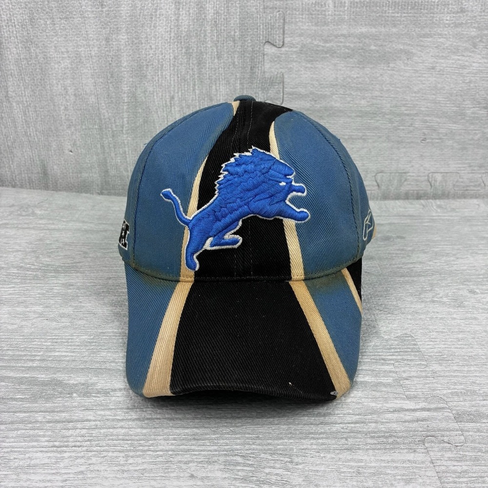Vintage Y2k Detroit Lions Hat Cap Strap‎ Back Blue Black NFL Football Reebok